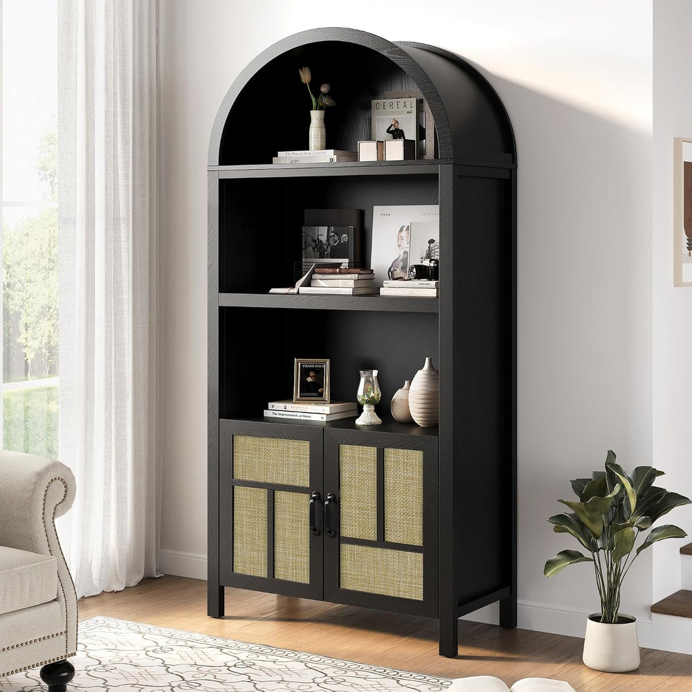 RoyalCraft Tall Arched Storage Cabinet with Rattan Door, 5-Tier Arched Kitche...
