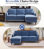 Kingfun 88" L-Shape Sofa, Chenille Sectional Couch, Mid Century Modern Couches with Solid Wood Frame for Living Room & Bedroom, Light Blue
