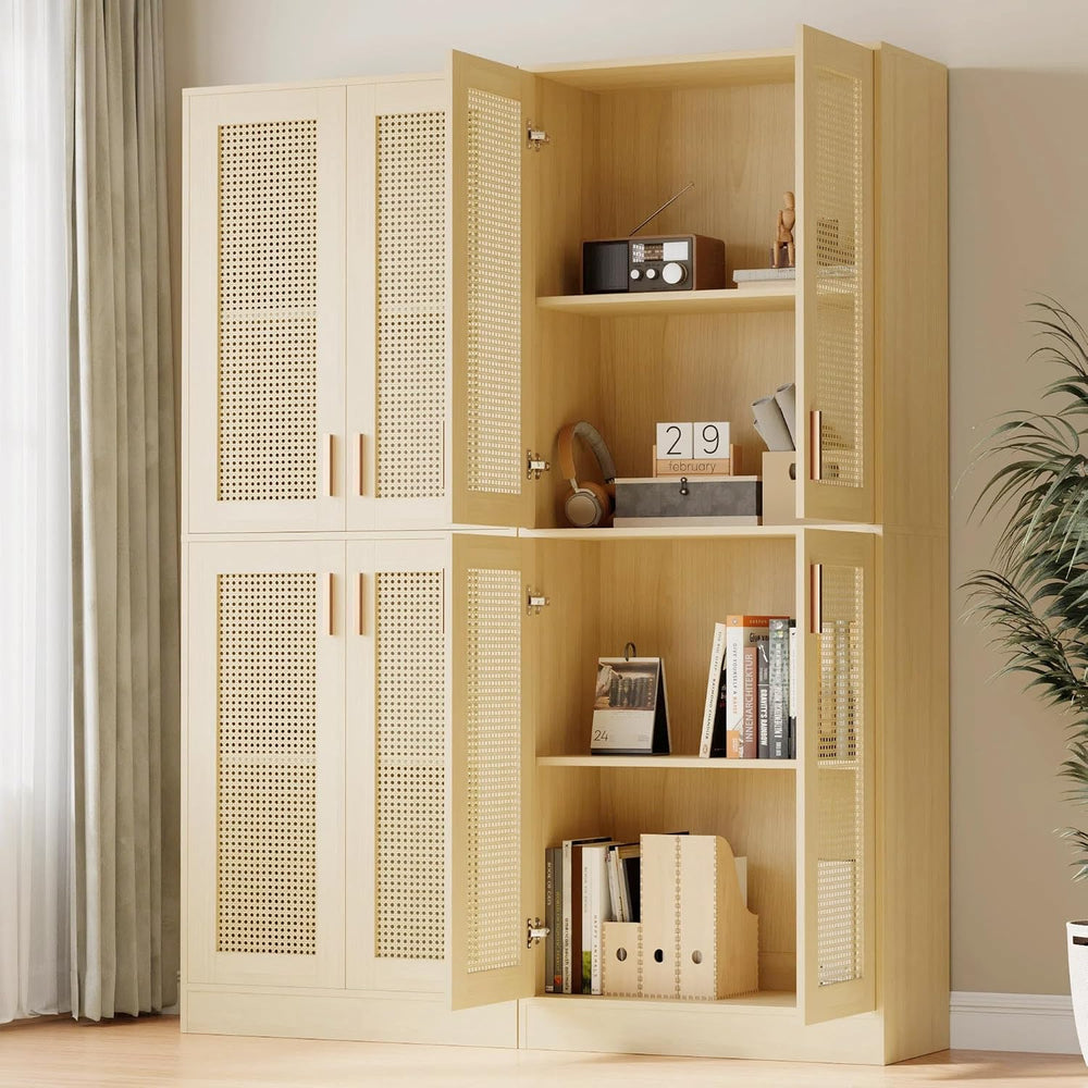 Cozy Castle Kitchen Pantry Cabinet, 71" Tall Rattan Doors Storage Cabine...