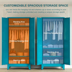 71" Tall Metal Wardrobe Closet with Adjustable Shelves and Hanging Rod, 2 Doors Free Standing Armoire Wardrobe Cabinet for Bedroom, Office, Laundry Room, Blue