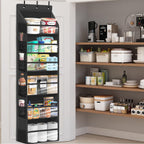 Over Door Organizer with 6 Extra Large Pockets 12 Side Pockets, Sturdy Closet Storage Rack, Hanging Storage Organizer with Clear Window for Shoes, Diaper, Bedroom, Bathroom, Black, 6-Pack