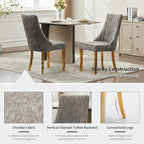 Grey Mid Century Dining Chairs Set of 8, Modern Kitchen & Dining Room Chairs Set of 8, Chenille Fabric Upholstered Kitchen Chairs for Dining Table, Sillas de Comedor, Gold Legs (Gray, 8 Pcs)