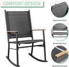 JY QAQA Outdoor Rocking Chair Set of 2, High Back All-Weather Patio Rocking Chairs with Breathable Back Rest for Adult, Ergonomic Design Porch Rocking Chairs for Porch, Garden, Balcony, Pool, Black