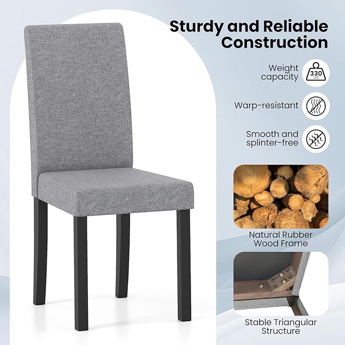 Giantex Upholstered Dining Chair Set of 4, Mid Century Modern Fabric Kitchen Chairs with Rubber Wood Legs, Thick Padded Seat, High Back, Side Armless Chairs for Living Dining Room (Gray)
