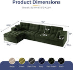 MAXYOYO 132" L Shaped Modular Sectional Sofa with Ottoman, Cloud Boneless Couch with Layered Cushion, Upholstered Sofa in a Box, Flexible Module Combination for Living Room, No Assembly, Dark Green