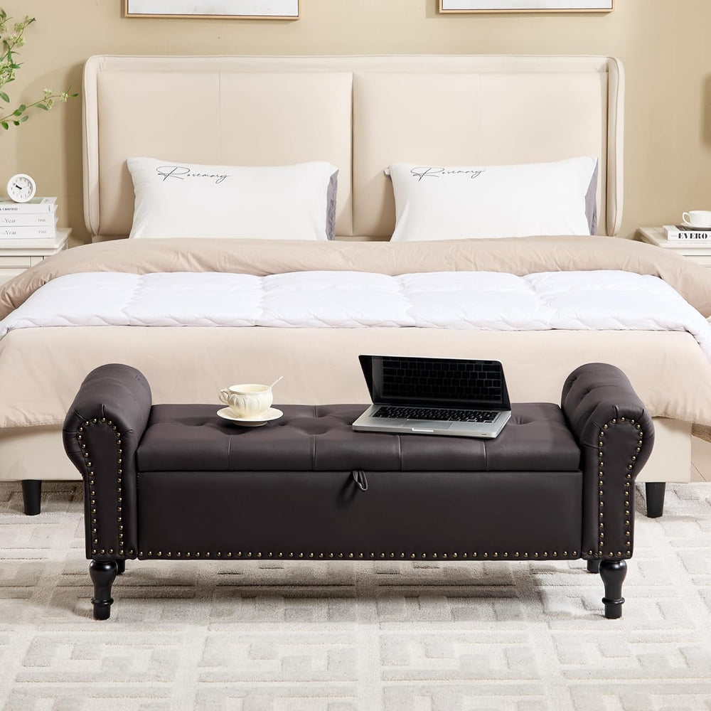51" Storage Bench for Bedroom, Faux Leather End of Bed Bench, Queen Size...