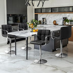 Yaheetech Bar Stools Set of 3, PU Leather Adjustable Barstools with Armrest, Counter Height Stool Chairs with Thickened Seat Cushion for Kitchen Island, Black