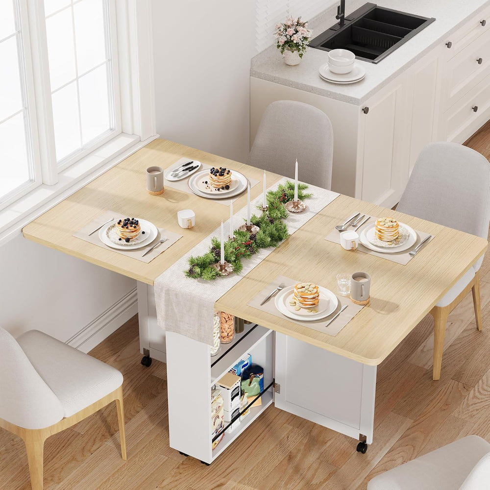 IDEALHOUSE Folding Dining Table, Folding Kitchen Table with Drawers and Stora...