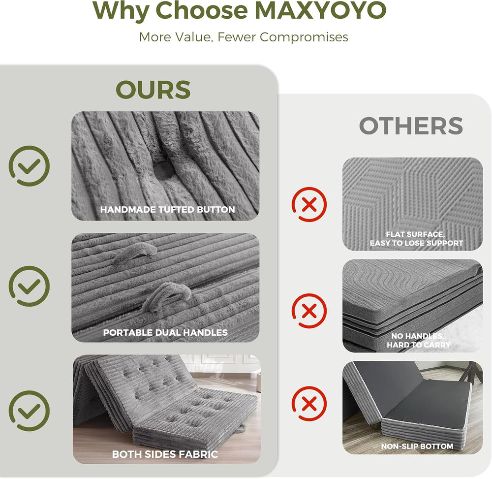 MAXYOYO Folding Sofa Couch Bed, 6 Inch Tri-Fold Floor Sofa Bed, Folding Mattr...