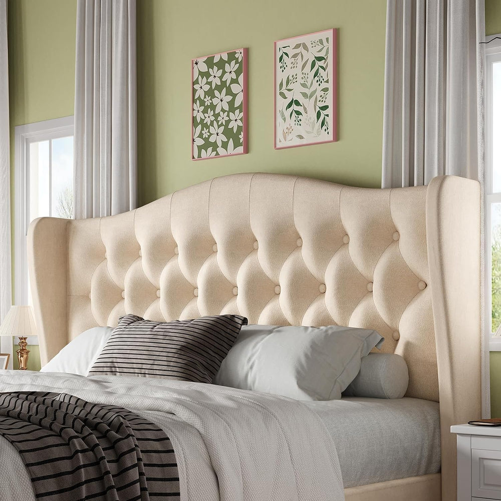 HOMBCK King Bed Frame with 49" Headboard, Velvet Upholstere King Size Be...
