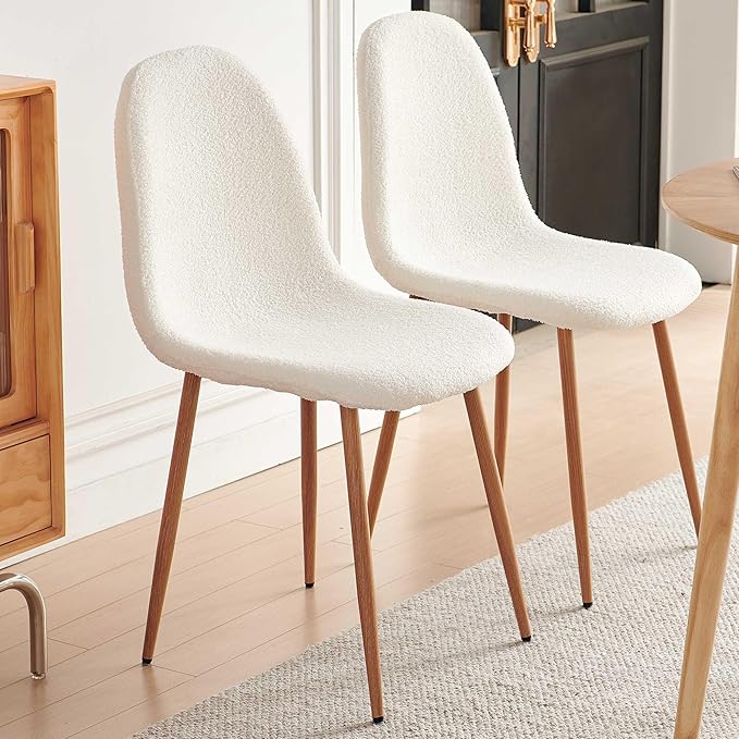 NORDICANA Set of 4 Dining Kitchen Mid-Century Modern Chairs with Metal Legs and Faux Fur Cushion for Living Room Kitchen Small Space, White