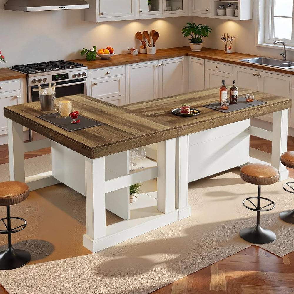 Tribesigns Kitchen Island with Storage, 55-Inch Farmhouse Stationary Island T...
