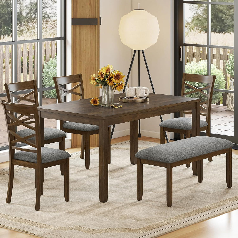 Zevemomo 6-Piece Solid Wood Dining Table Set, Includes 1 Dining Table, 4 Upho...