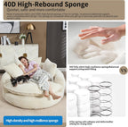Oversized Fluffy Chenille Lounge Sofa - Extra Deep Seat Cozy Reading Circle Couch for Living Room | Indoor Lounge & Oversized Round Accent Design (Beige)