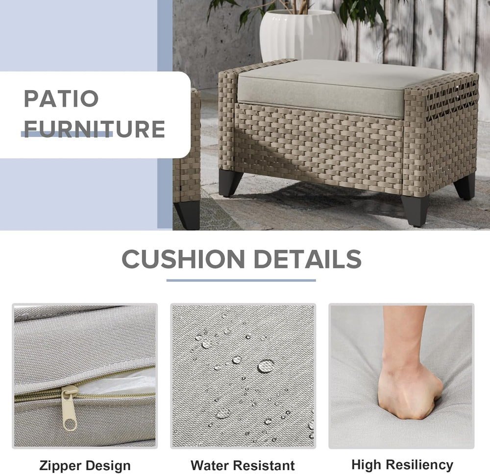 COOS BAY Modern 2 Piece Wicker Outdoor Ottomans, Patio Ottoman Foot Rest Set ...