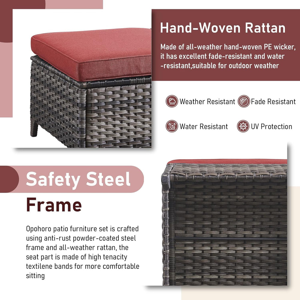 Outdoor Ottoman Set of 2 - PE Wicker Rattan Ottoman Patio Footstool for Deck ...