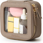 Aveniee Mini Clear Makeup Bag, Small Cosmetic Bags Travel Toiletry Pouch Organizer, TSA Approved Make up Case with Zipper, Car Bag for Essentials,Taupe