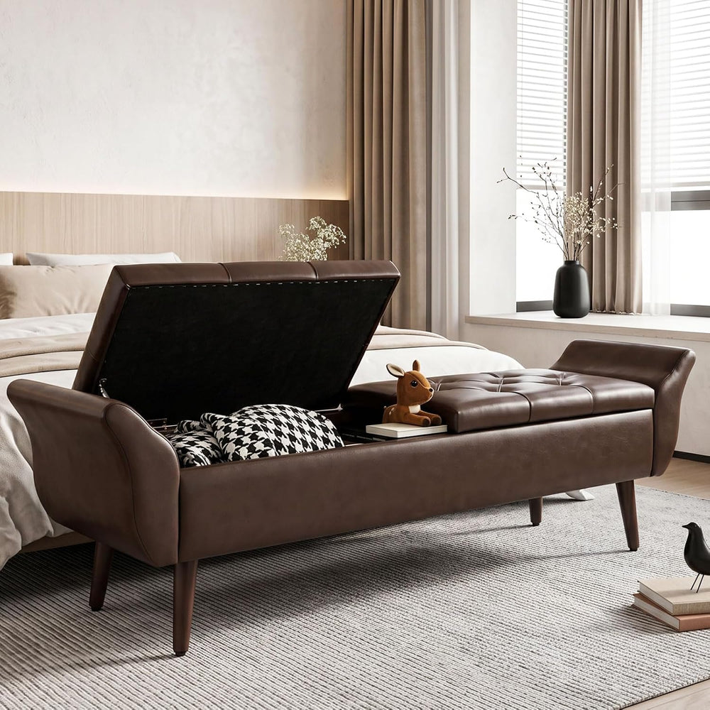 ZZW Storage Ottoman Bench 64’’Length 65L Faux Leather End of King Bed Bench