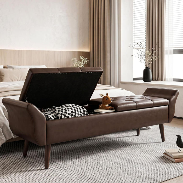 ZZW Storage Ottoman Bench 64’’Length 65L Faux Leather End of King Bed Bench