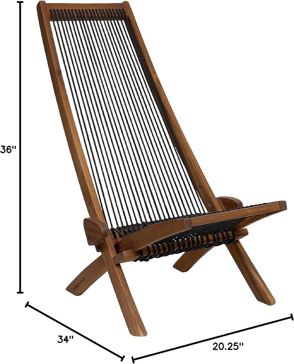 CleverMade Tamarack Folding Rope Chair - Foldable Outdoor Low Profile Wood Lo...