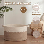 OIAHOMY 87L Extra Large Blanket Basket, 23" x 13", Jumbo Laundry Hamper, Cotton Rope Basket with Handles for Living Room,Baby Toy Storage Bins, Brown