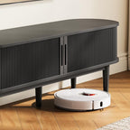 LINSY HOME Fluted TV Stand for 65" TV, Mid-Century Modern Wood Entertainment Center with Sliding Tambour Door and Storage Cabinet, Boho TV Media Console Table for Living Room, Bedroom, Black