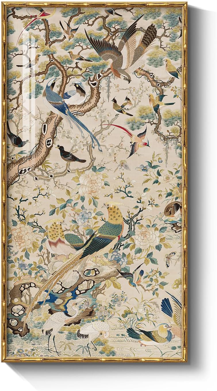 Large Vintage Gold Framed Chinoiserie Wall Art for Living Room, 60x30 Inch