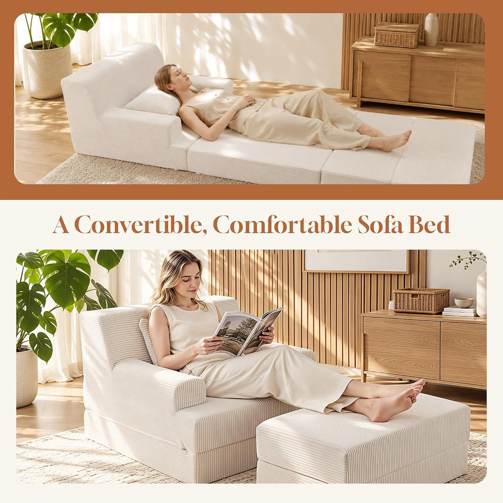 HOMBYS 5-in-1 Convertible Floor Sofa Bed, Cloud Boneless Couch with Ottoman