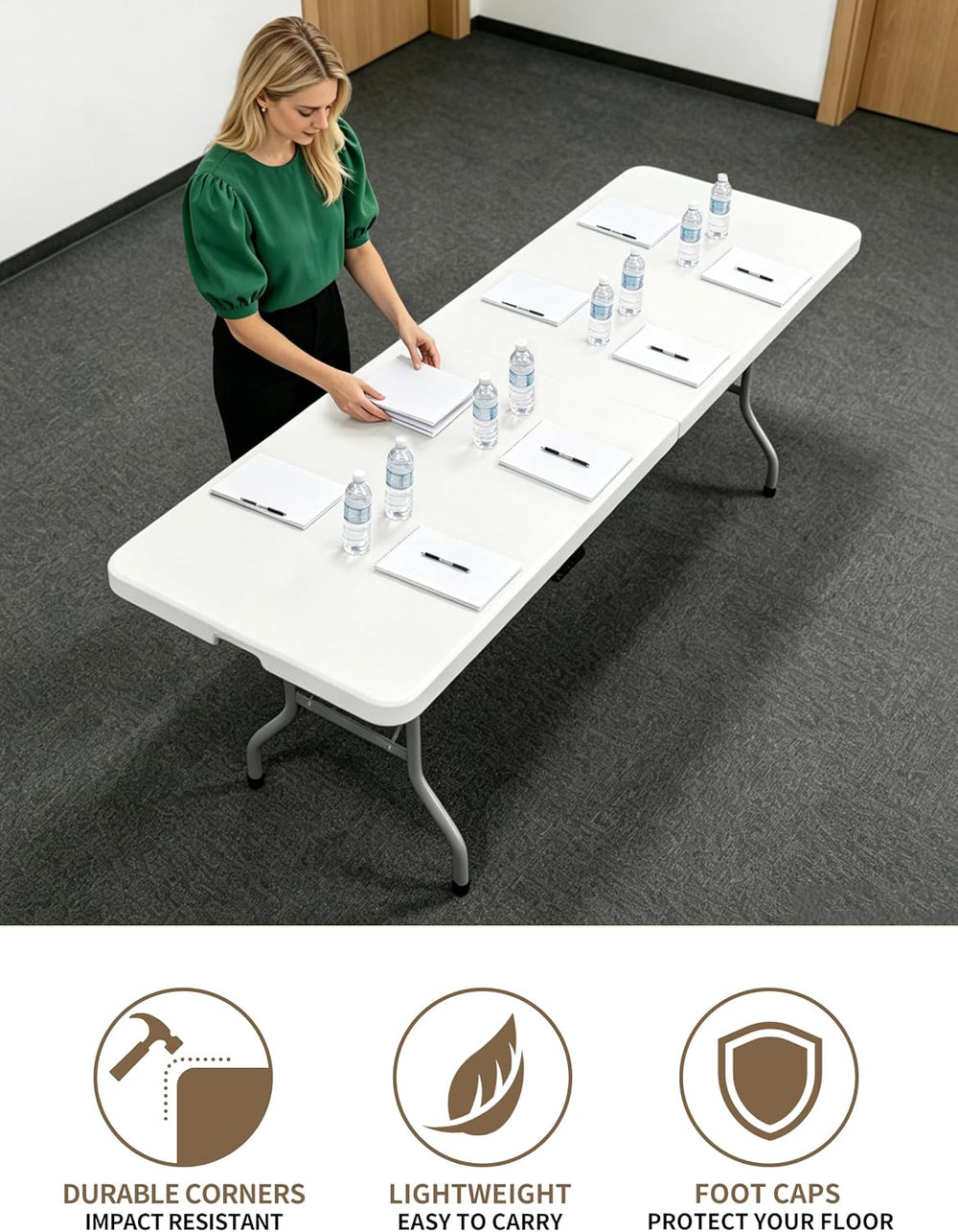 8ft Folding Table, Heavy Duty White Large Portable Foldable Table | Plastic 8...