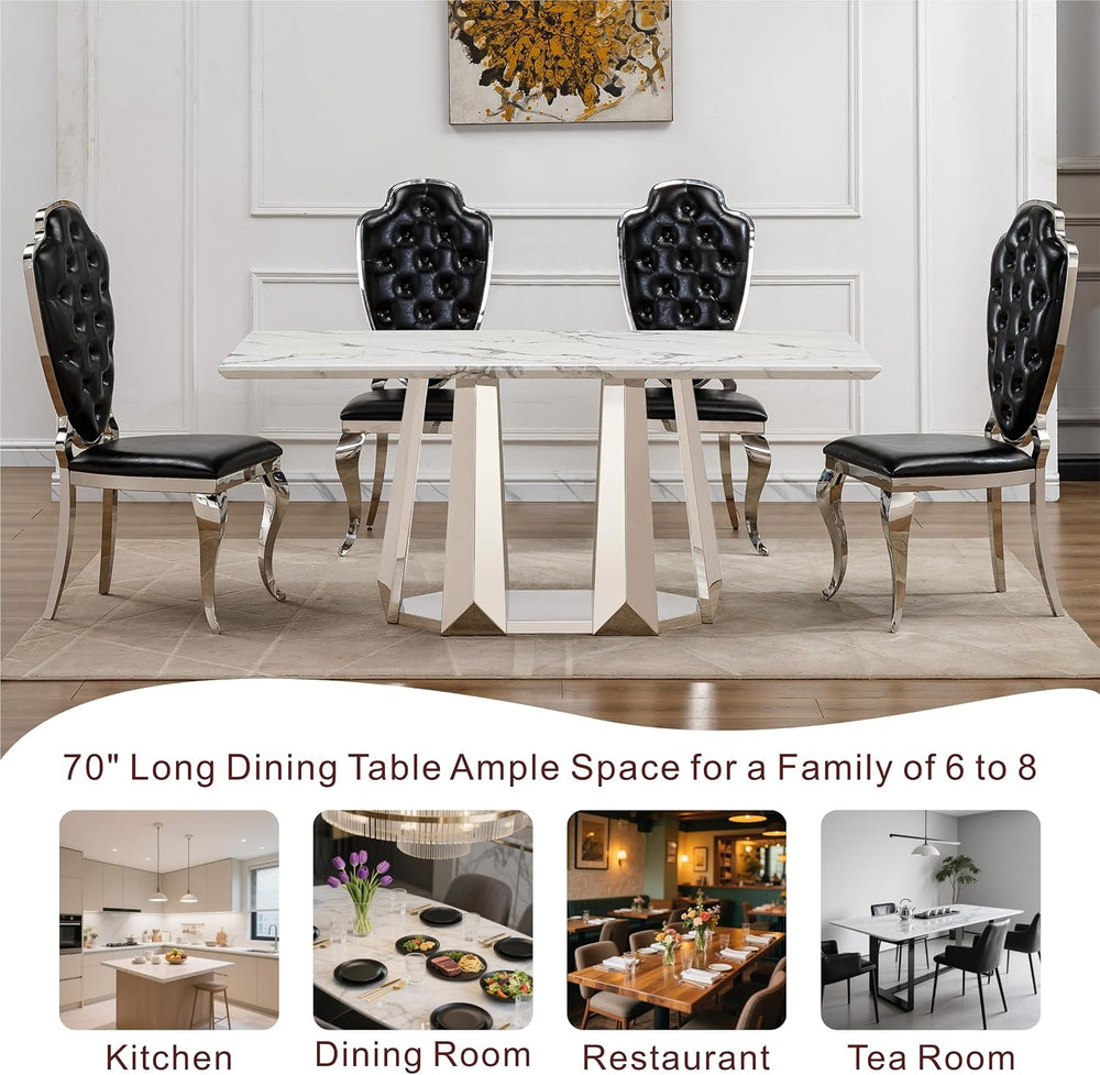 70'' Faux Marble Dining Table for 6-8, Modern Dining Room Table with ...