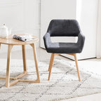 Desk Chair No Wheels Vanity Chair Comfy Accent Chair for Living Dining Room Bedroom Home Office Mid Century Modern Upholstered Armchair with Wood Legs (Charcoal, 1)