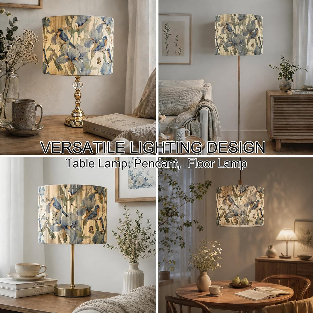 Rustic lamp shade Floral Bird Butterfly Pattern bamboo material11.8x9Inch