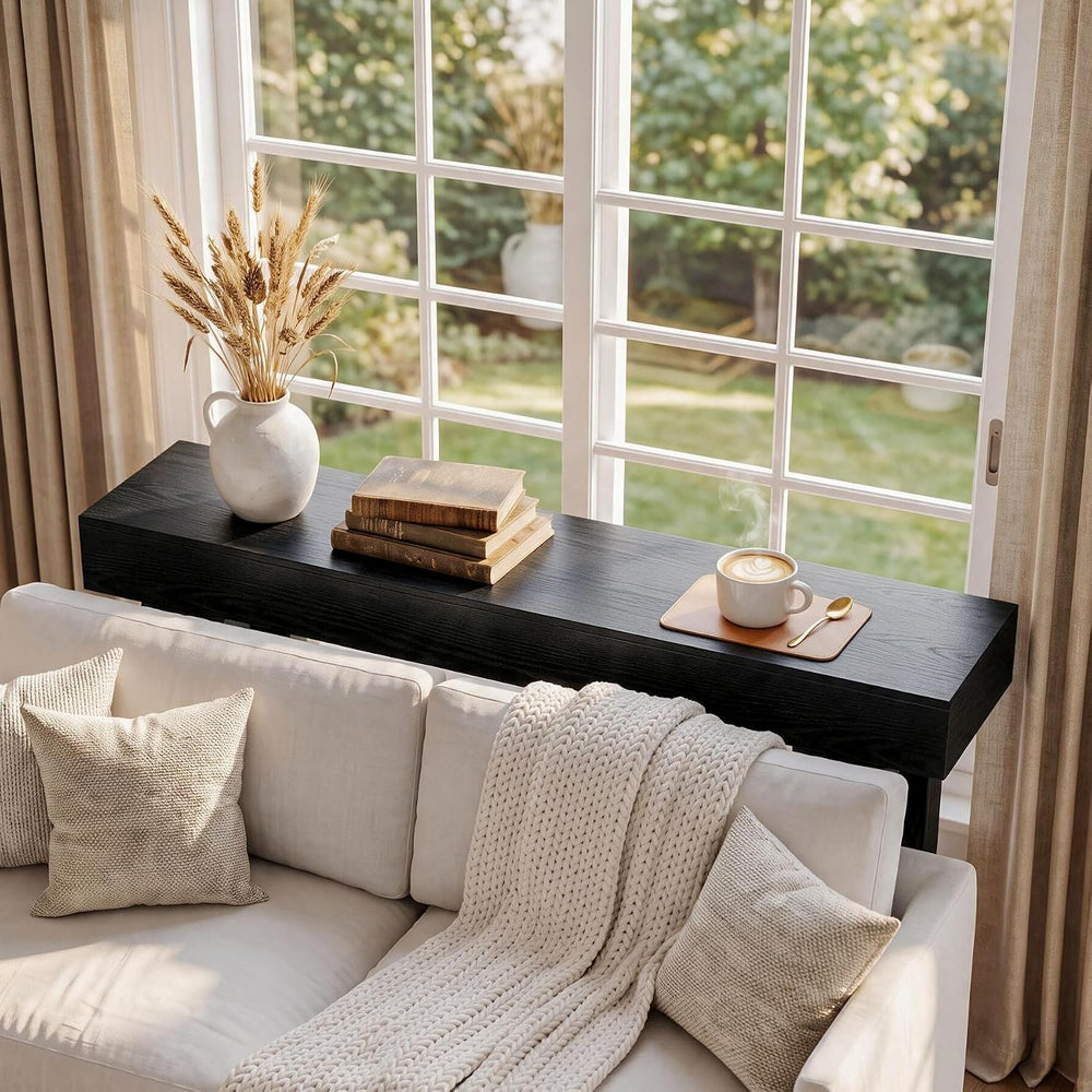 LITTLE TREE 63 Inches Long Sofa Table, Black Console Table for Living Room