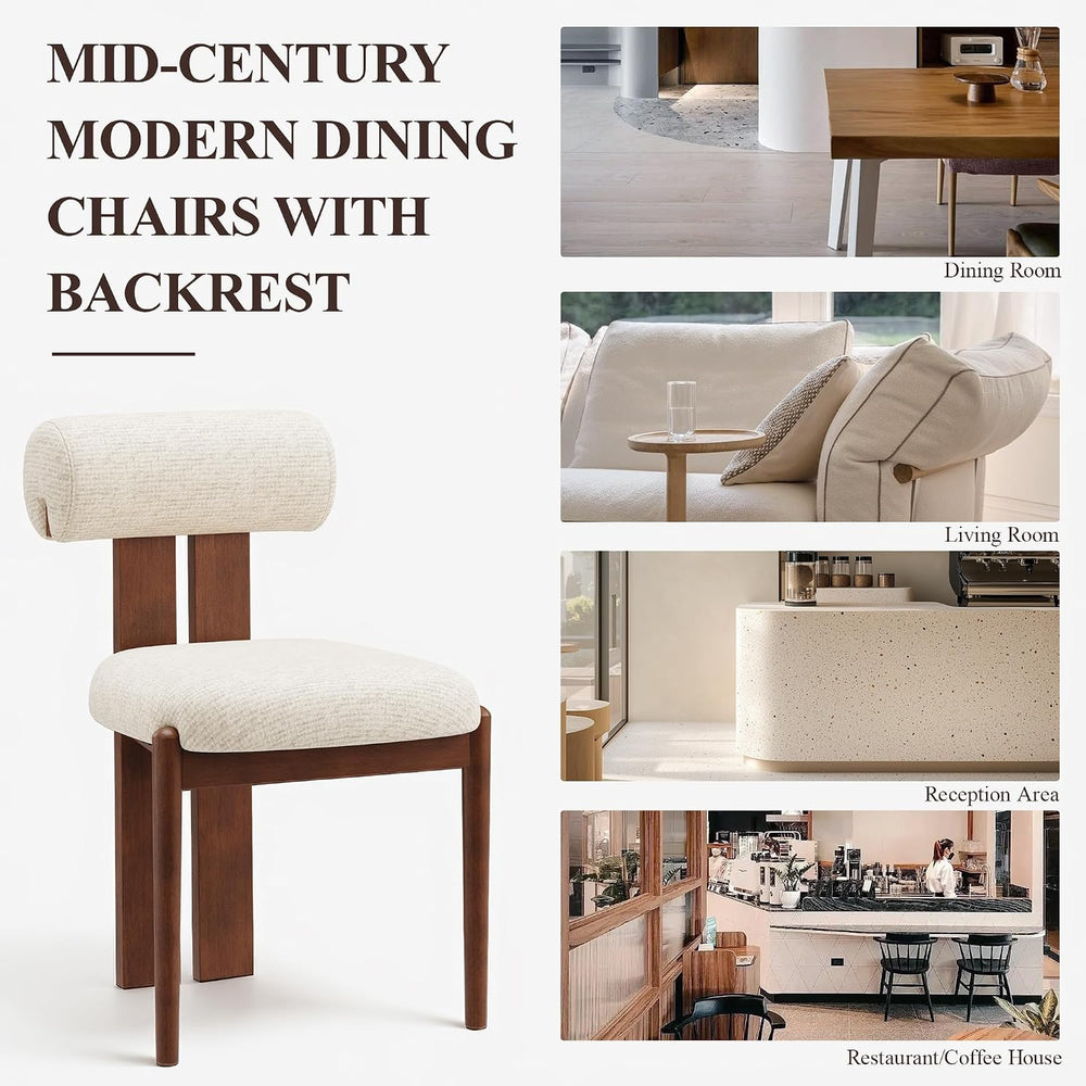 MALOL Upholstered Dining Chairs Set of 2, Wooden Kitchen Chair, Beige