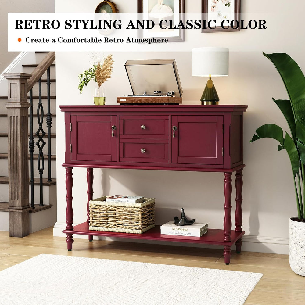 ARTPOWER Console Table with 2 Drawers, Retro Entryway Table with 2 Door