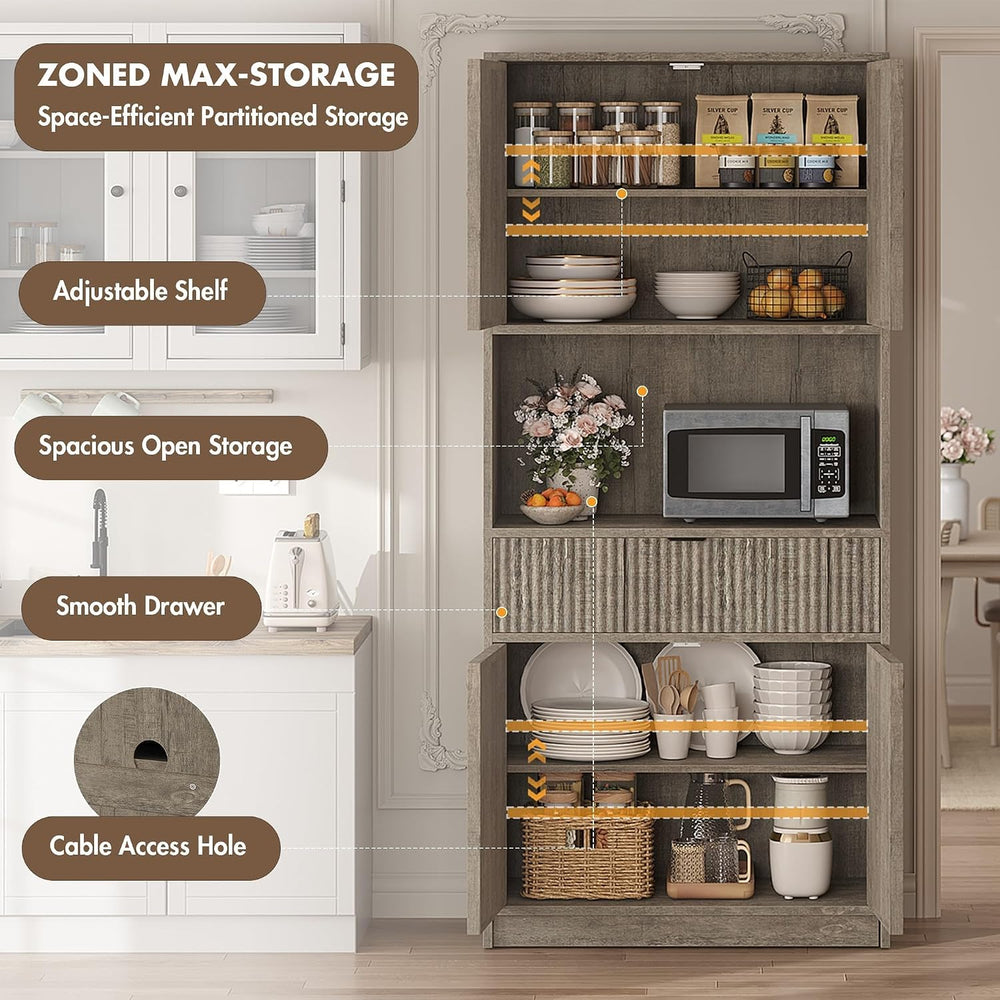 IDEALHOUSE Tall Storage Cabinet, 70" Kitchen Pantry Cabinet with Doors, ...