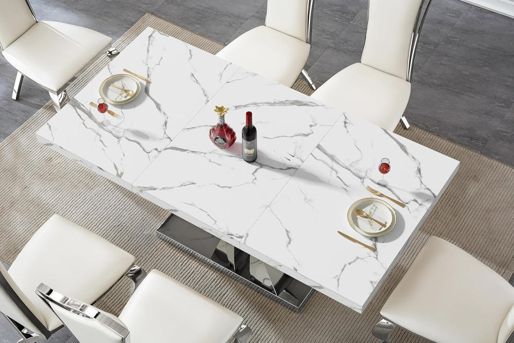 Henf Luxury Marble Dining Table for 6-8 Rectangular 70" Faux Marble Kitc...