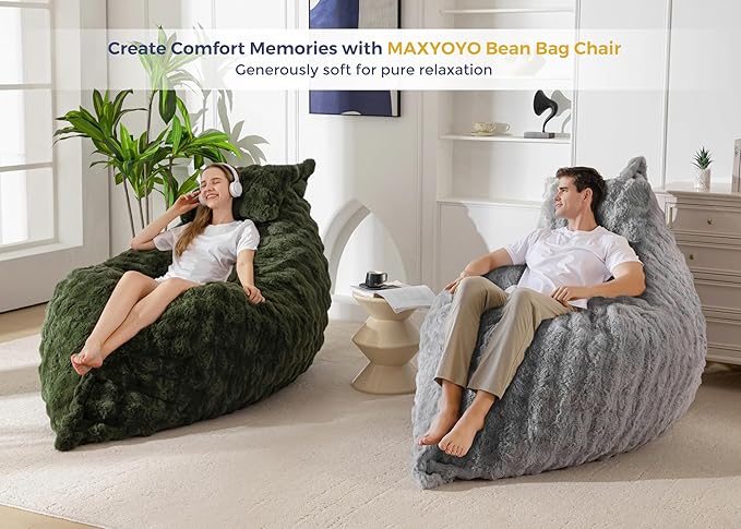 MAXYOYO Giant Bean Bag Chair with Pillow, 3 in 1 Convertible Bean Bag Chair for Adults with Removable Cover, Floor Cushion Stuffed Floor Lounger for Living Room Bedroom, Bubble Grey