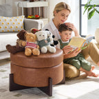 26Inch Round Storage Ottoman, Modern Faux Leather Ottoman Coffee Table with Removable Top, Upholstered Ottoman with Storage, Footrest Stool for Living Room, Bedroom (Light Brown)