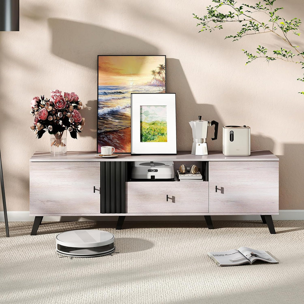 GIANTEX Mid Century Modern TV Stand for 65-80 Inch TV, Large Entertainment Ce...