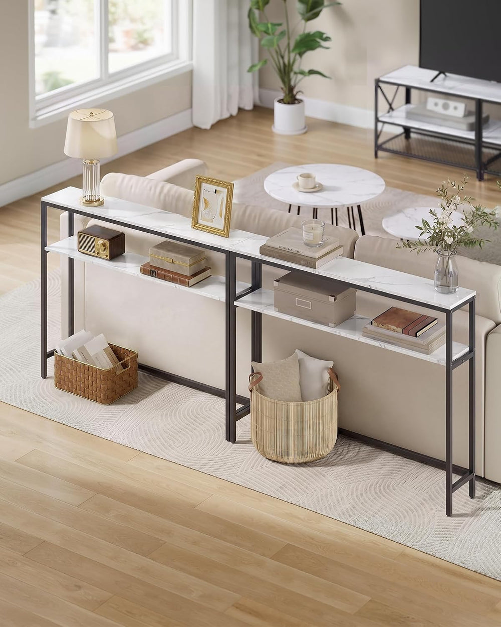 VASAGLE Console Table, 2-Tier Narrow Sofa Table with 2 Shelves, 7.9 x 39.4 x ...