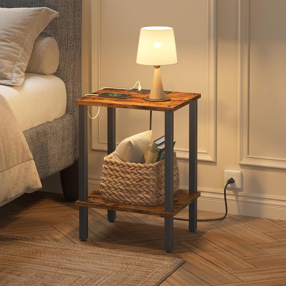 TUTOTAK End Table with Charging Station, Side Table Set of 2, Nightstand