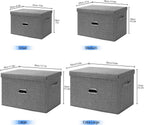 Large Linen Fabric Foldable Storage Bins with Removable Lid and Handles, Washable Storage Box Organizer Containers Baskets Cube with Cover for Bedroom,Office(Black, Small)