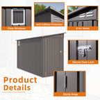 4x9 FT Lean to Shed with Windows, Metal Sheds & Outdoor Storage with 6 Vents and 1 Side Open Door, Outdoor Storage Shed Waterproof for Backyard, Garden, Patio, Gray