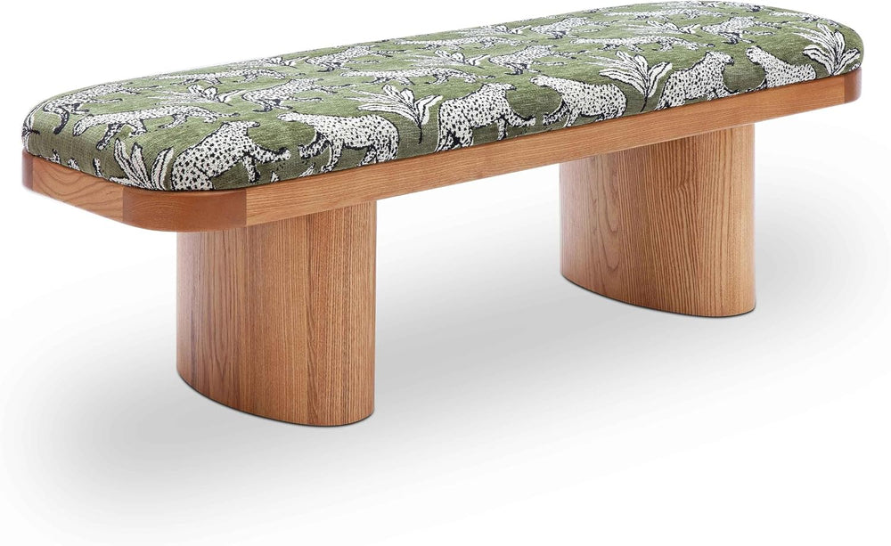 Tov Furniture Ollie Olive Green Leopard Jacquard Bench