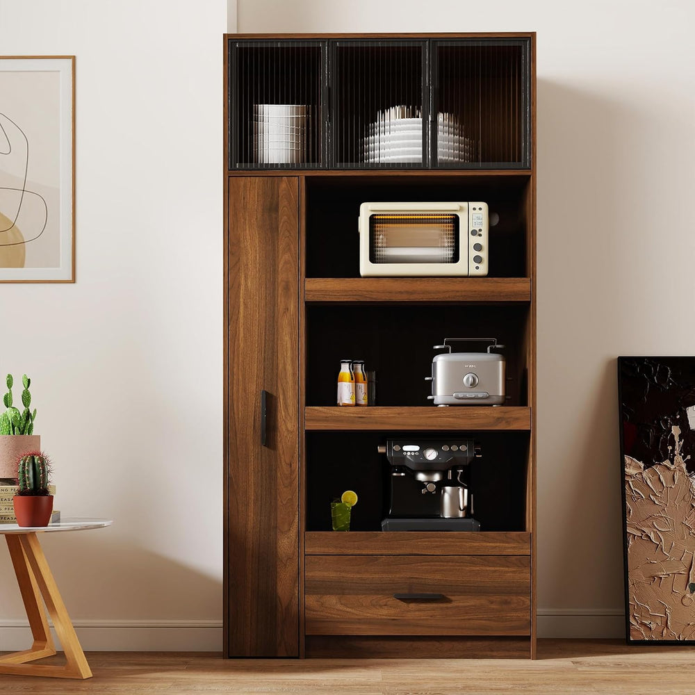 70.87" Tall Kitchen Pantry Cabinet with Pull-Out Shelves, 1 Drawer &...