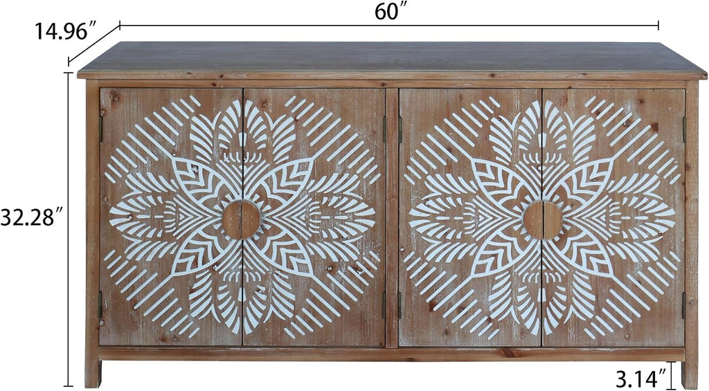 Vintage Rustic Accent Cabinet with 4 Doors, Modern Pantry Cabinet, for Entryway Living Dining Room Bedroom,for Kitchen Home