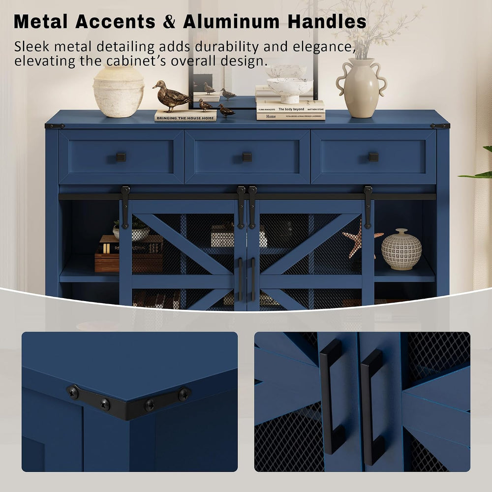 Virubi 55 in Sideboard Buffet Cabinet with Storage,Sliding Barn Doors,3 Drawe...