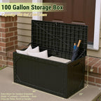 TARKARI 100 Gallon Lockable Resin Deck Box, Waterproof & UV-Resistant Outdoor Storage Box for Outdoor Cushion Storage, Garden Tools & Pool Accessories Storage, Black