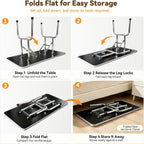 46" Foldable Dog Grooming Table with Adjustable H-Frame Arm & 2 Nooses, Heavy-Duty Stainless Steel Frame, Non-Slip Top, Tool Caddy and Mesh Tray, Black